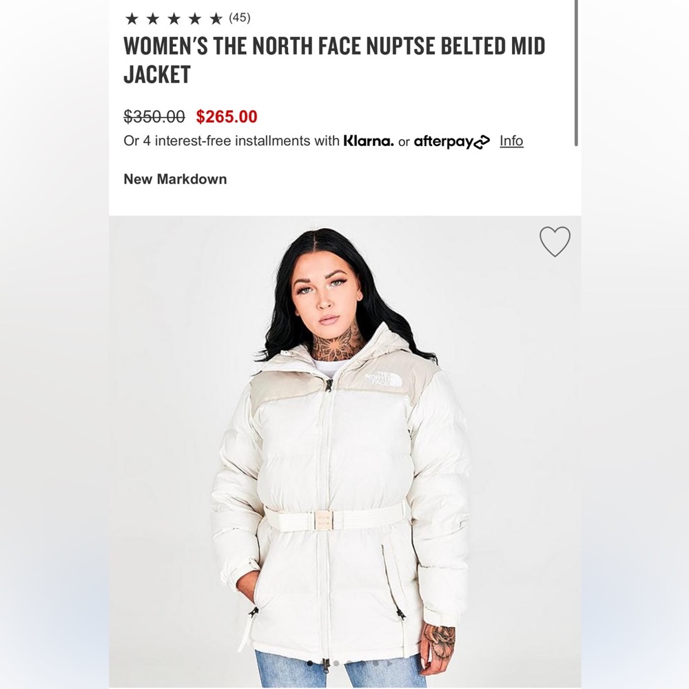 Northface women's nuptse belted jacket